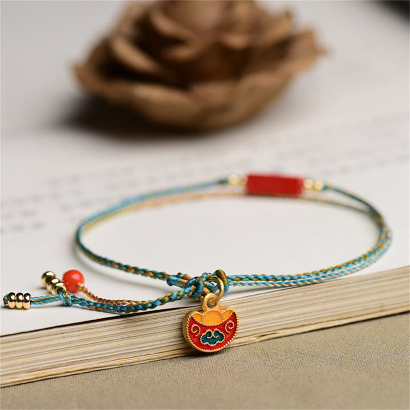 Fortune Jewel Handmade Cinnabar As One Wishes Blessing Braid Double Layer Bracelet