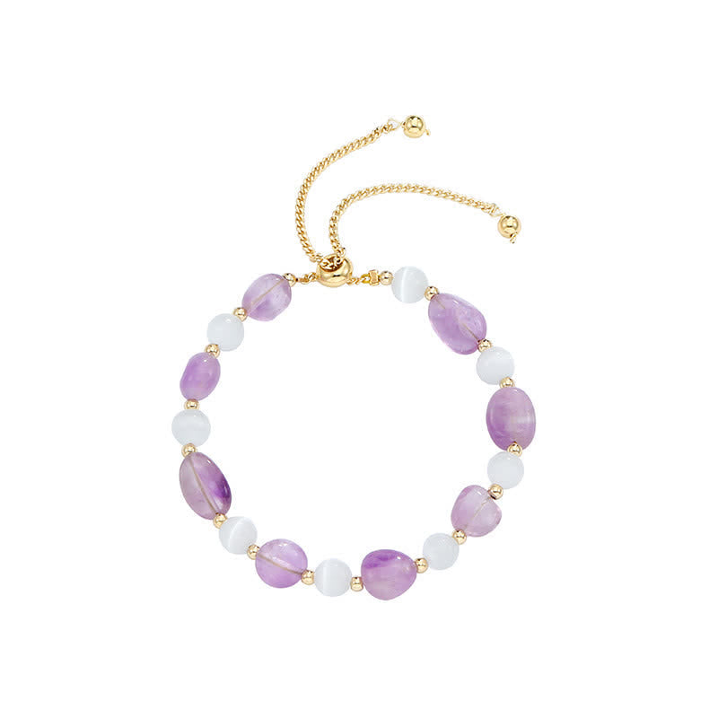 Fortune Jewel Amethyst Pink Crystal Black Rutilated Quartz Spiritual Awareness Bracelet