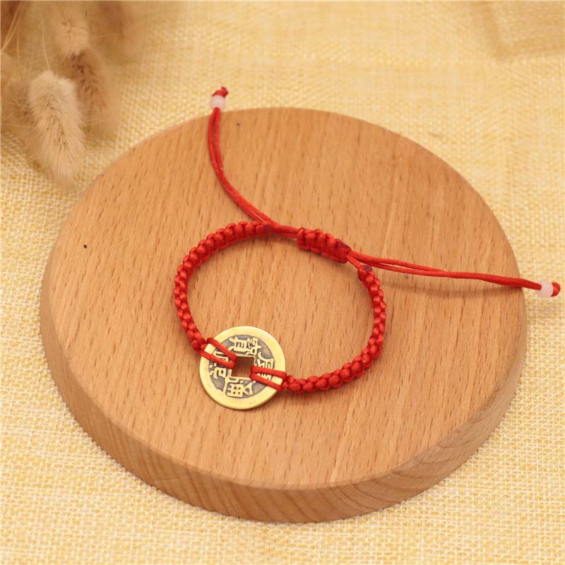 Fortune Jewel Copper Coin Fortune Red String Weave Bracelet