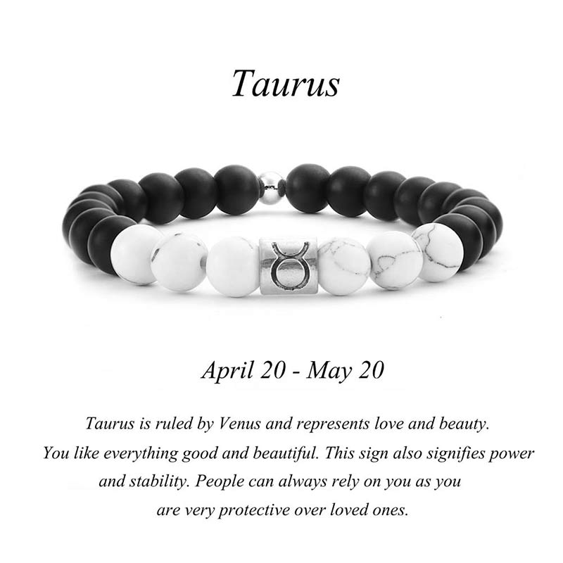 Fortune Jewel 12 Constellations of the Zodiac Natural Frosted Stone White Turquoise Bead Fortune Bracelet
