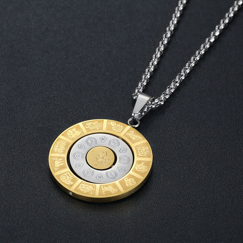 Fortune Jewel Chinese Zodiac Nine Palaces Eight Diagrams Bagua Amulet Harmony Necklace Rotatable Pendant