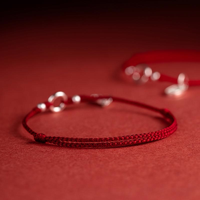 Fortune Jewel 925 Sterling Silver Lucky Fortune Peace Joy Lotus Peace Buckle Red String Bracelet