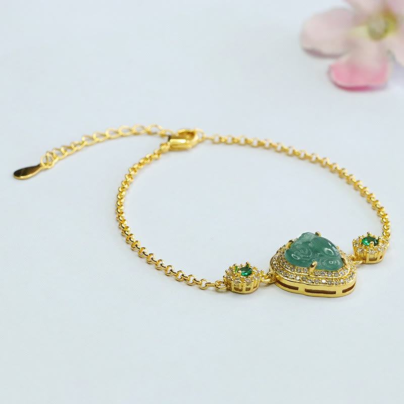 Fortune Jewel Laughing Buddha Green Jade Zircon Luck Chain Bracelet