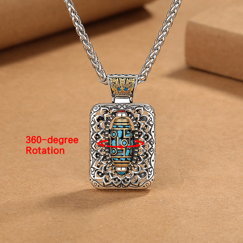 Fortune Jewel Nine-Eye Dzi Bead Design Copper Healing Rotatable Necklace Pendant
