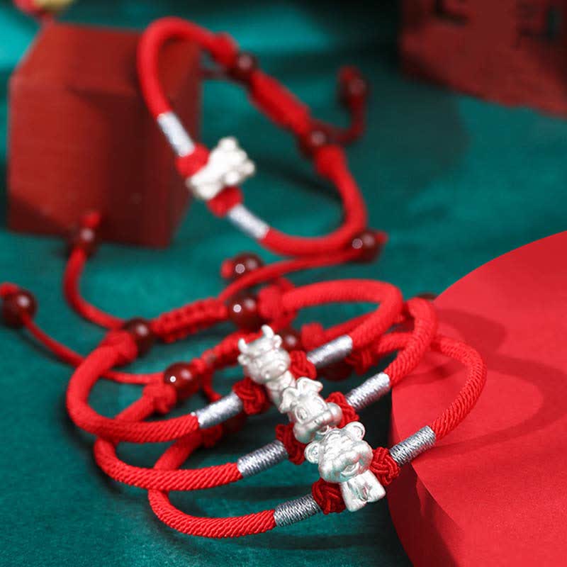 Fortune Jewel 999 Sterling Silver Chinese Zodiac Luck Strength Red String Bracelet