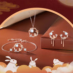 Fortune Jewel 925 Sterling Silver Year of the Rabbit Moonstone Moon Flower Pattern Necklace Pendant Bracelet Earrings