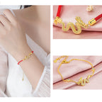 Fortune Jewel 925 Sterling Silver Year Of The Dragon Auspicious Golden Dragon Luck Red Rope Chain Bracelet