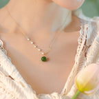 Fortune JewelNatural Hetian Jade Pearl Luck Bead Necklace Pendant