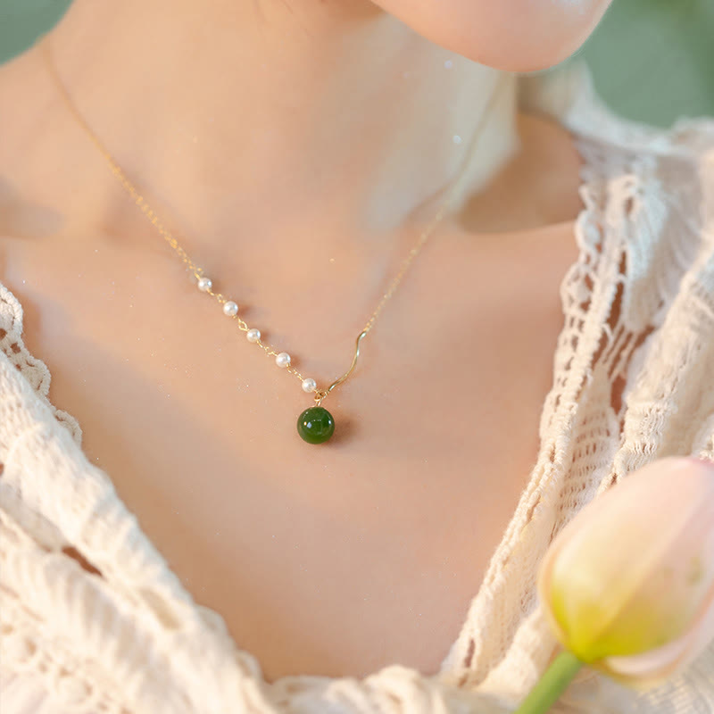 Fortune JewelNatural Hetian Jade Pearl Luck Bead Necklace Pendant