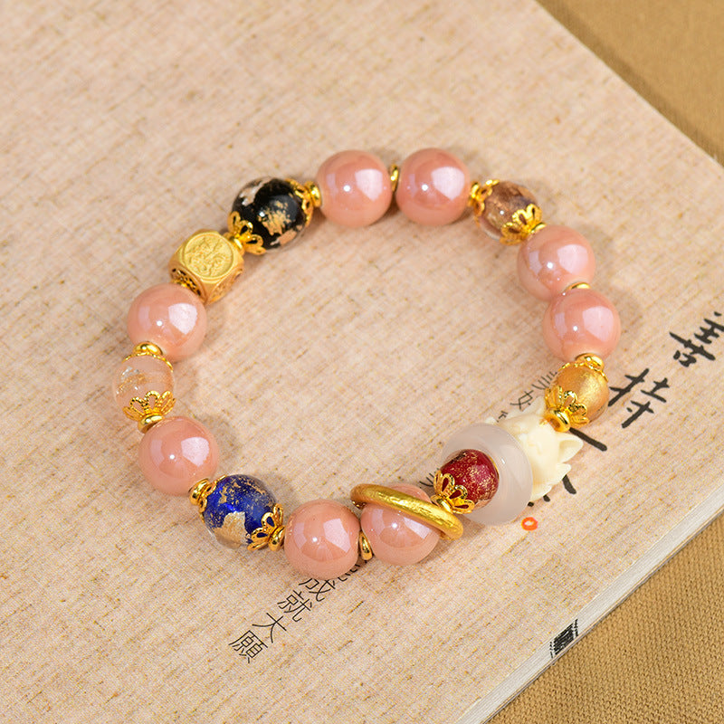 Fortune Jewel Tibetan Incense Ash Liuli Glass Bead Luck Protection Nine Tailed Fox Bracelet