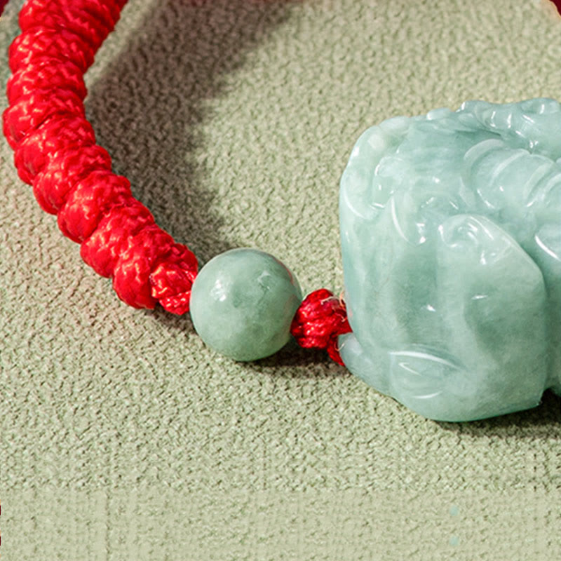 Fortune Jewel Handmade Natural Jade PiXiu Protection King Kong Knot Braided String Bracelet