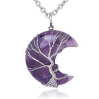 Fortune Jewel Natural Quartz Crystal Moon Tree Of Life Healing Energy Necklace Pendant