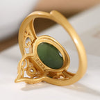 Fortune Jewel Gourd Cyan Jade Copper Coin Success Luck Adjustable Ring