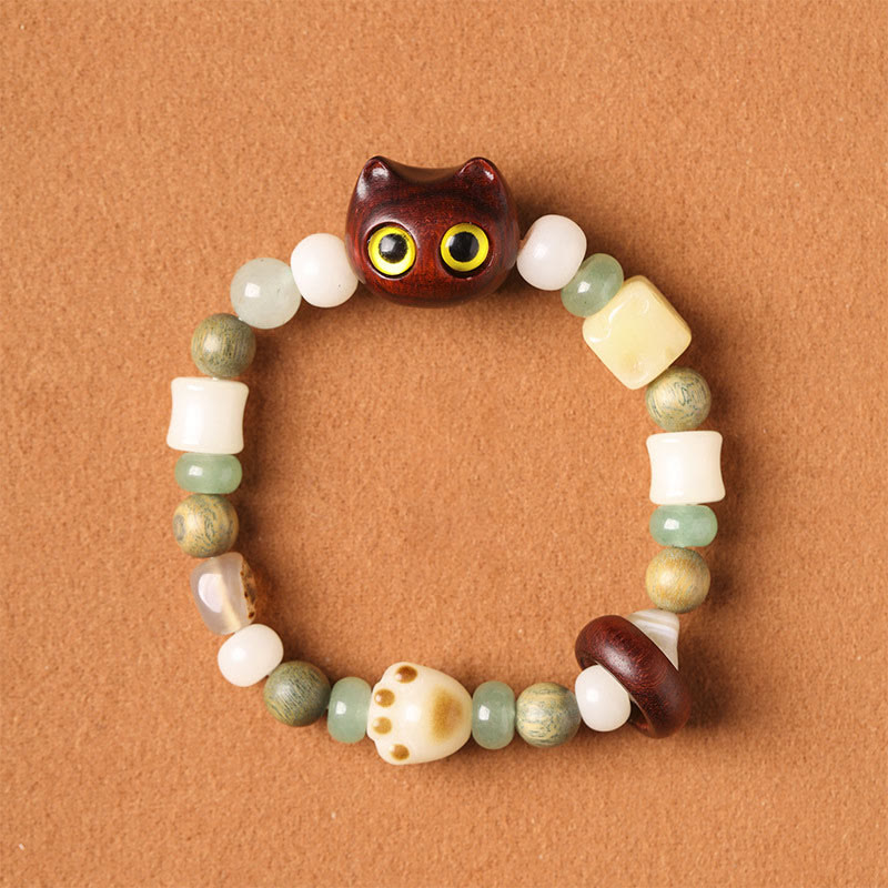 Fortune Jewel Bodhi Seed Green Sandalwood Ebony Wood Small Leaf Red Sandalwood Cat Head Paw Claw Peace Bracelet