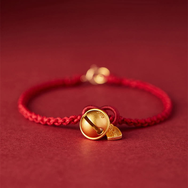 Fortune Jewel Handmade Fu Character Charm Luck Happiness Bell Red Rope Bracelet
