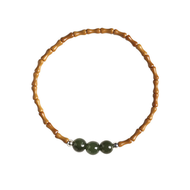 Fortune Jewel Natural Olive Pit Bamboo Pattern Hetian Jade Beads Luck Bracelet