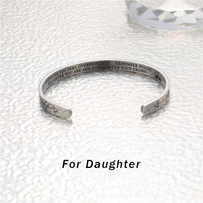 Fortune Jewel Inspirational Bracelets Personalized Gift for Her Him Engraved Mantra Cuff Bangle Crown Jewelry
