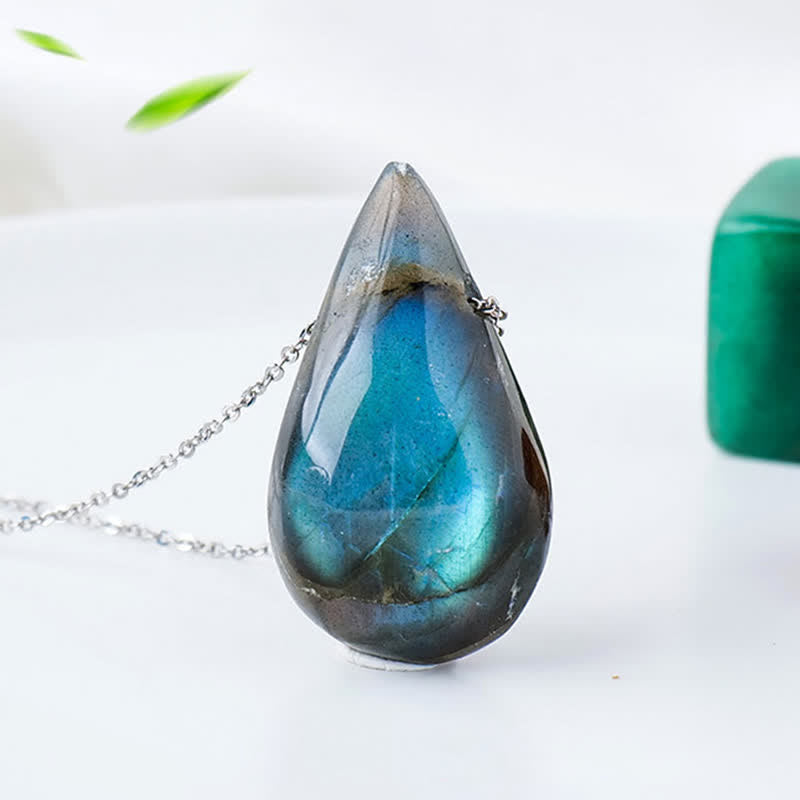 Fortune Jewel Labradorite Water Drop Support Healing Necklace Pendant