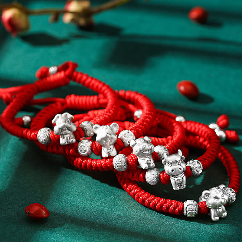 Fortune Jewel 999 Sterling Silver Chinese Zodiac Red Rope Luck Handcrafted Kids Bracelet Fortune Jewel