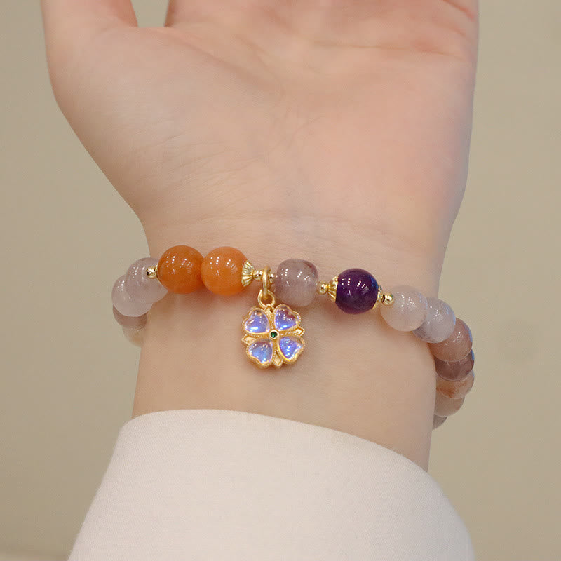 Fortune Jewel Natural Purple Golden Silk Jade Violet Flower Bead Charm Wealth Bracelet