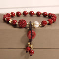 Fortune Jewel Natural Cinnabar Peace Buckle Copper Coin Charm Blessing Bracelet