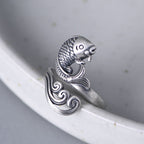 Buddha Stones 925 Sterling Silver Koi Fish Water Ripple Luck Wealth Ring