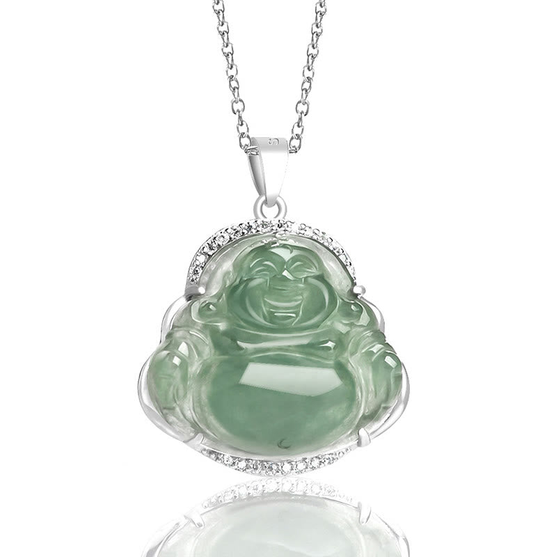 Fortune Jewel Laughing Buddha Natural Jade Luck Prosperity Necklace Titanium Steel Chain Pendant Fortune Jewel