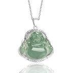 Fortune Jewel Laughing Buddha Natural Jade Luck Prosperity Necklace Titanium Steel Chain Pendant Fortune Jewel