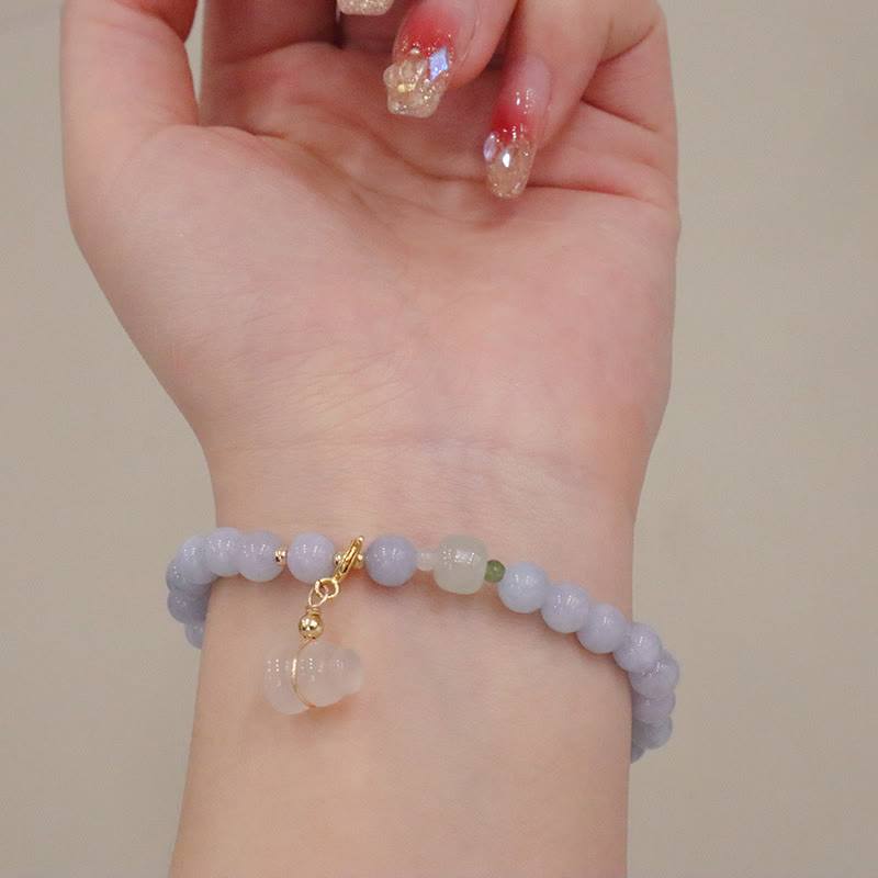 Fortune Jewel Natural Aquamarine Chalcedony Serenity Rabbit Gourd Cat Charm Bracelet