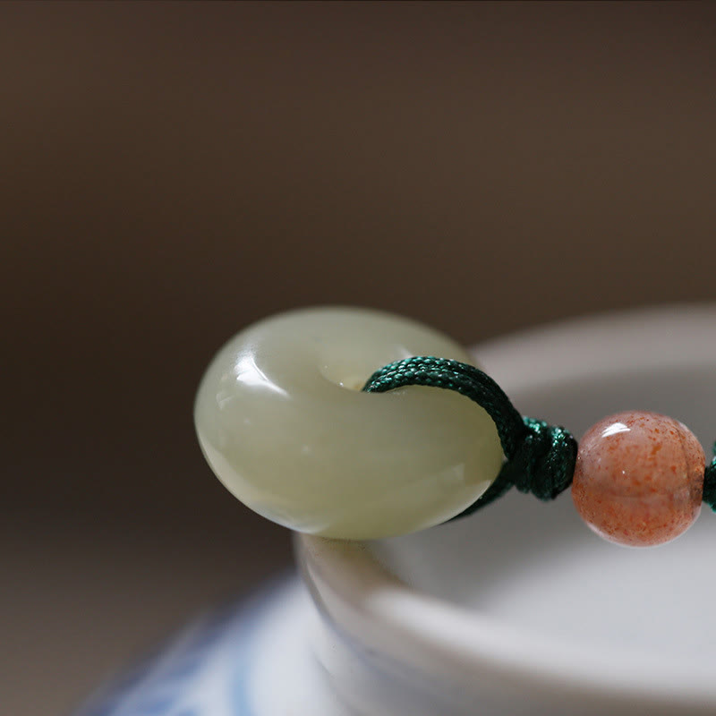 Fortune Jewel Natural Round Jade Peace Buckle Lotus Abundance String Necklace Pendant Fortune Jewel
