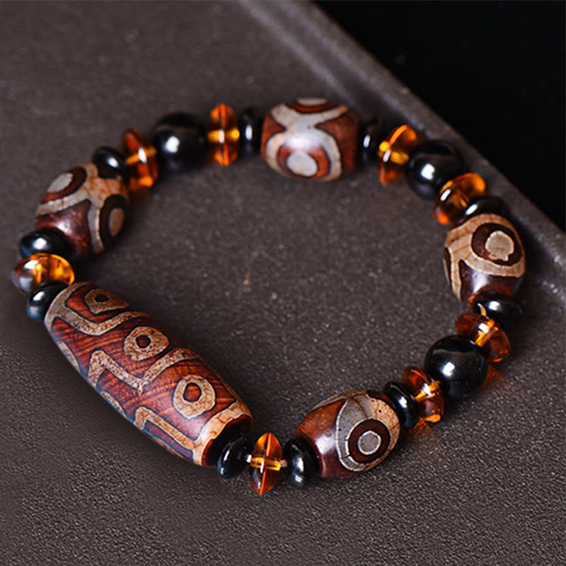 Fortune Jewel Tibetan Retro Natural Nine-Eye Dzi Bead Blessings Bracelet