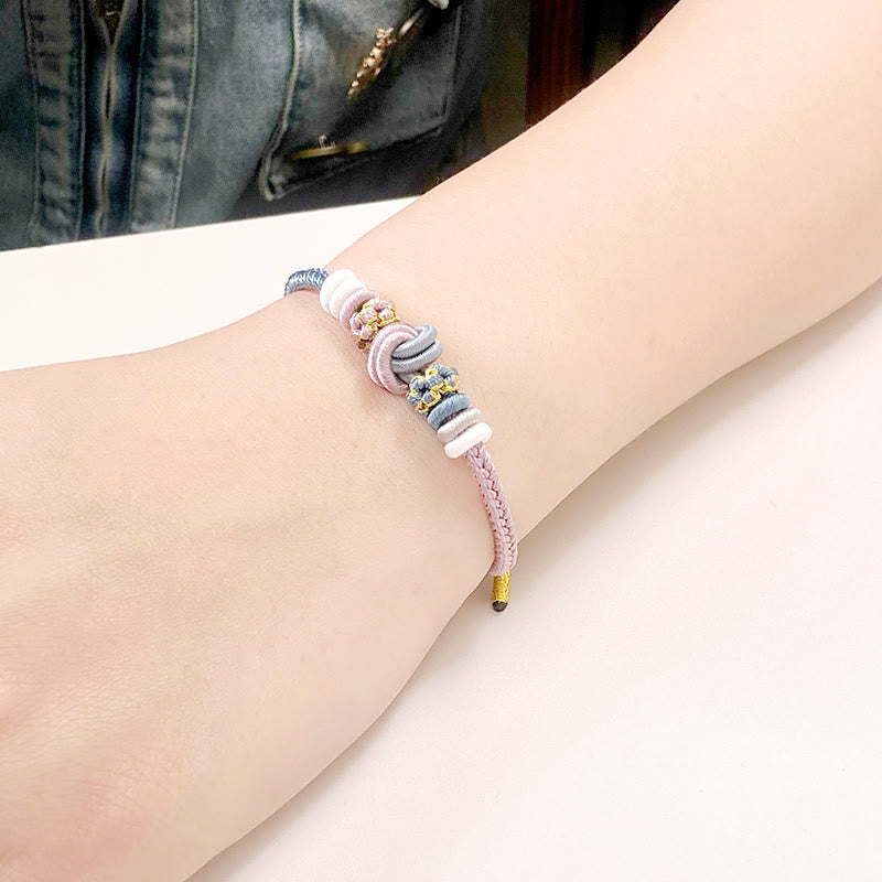 Fortune Jewel Two-Color Rope Handcrafted Eight Thread Peace Knot Luck Connection Bracelet