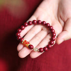 Fortune Jewel Natural Cinnabar Lucky Koi Fish Hetian Jade Bead Blessing Bracelet