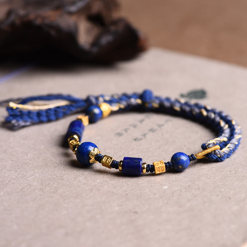 Fortune Jewel Handmade Natural Lazurite Bead Positive Rope Bracelet