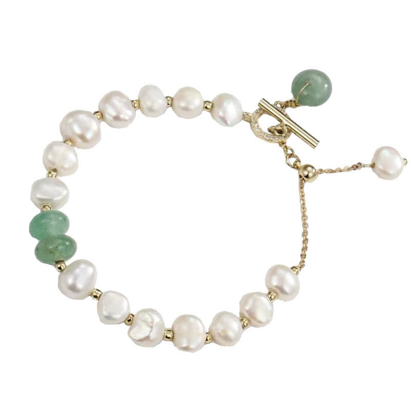 Fortune Jewel Pearl Green Strawberry Quartz Bead Healing Chain Bracelet
