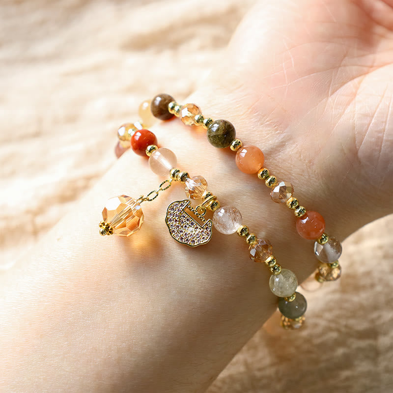 Fortune Jewel Colorful Rutilated Quartz Double Wrap Spiritual Growth Bead Bracelet