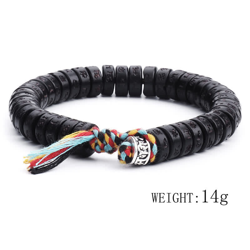 Fortune Jewel Tibetan Coconut Shell Beads Engraved Om Mani Padme Hum Mantra Happiness Bracelet