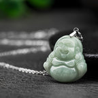 Fortune Jewel Laughing Buddha Jade Blessing Titanium Steel Chain Necklace Pendant Fortune Jewel