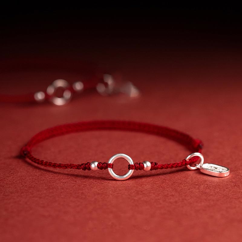 Fortune Jewel 925 Sterling Silver Lucky Fortune Peace Joy Lotus Peace Buckle Red String Bracelet