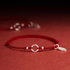 Fortune Jewel 925 Sterling Silver Lucky Fortune Peace Joy Lotus Peace Buckle Red String Bracelet