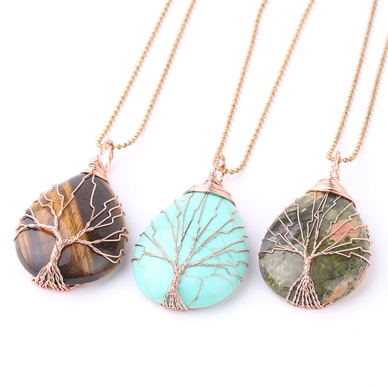 Fortune Jewel Natural Quartz Crystal Tree Of Life Healing Energy Necklace Pendant