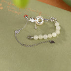 Fortune Jewel 925 Sterling Silver Hetian Jade Peace Buckle Lotus Luck Chain Bracelet