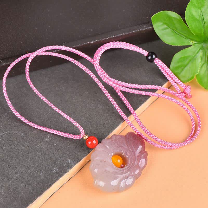 Fortune JewelPink Golden Silk Jade Lotus Flower Wealth Necklace Pendant Fortune Jewel