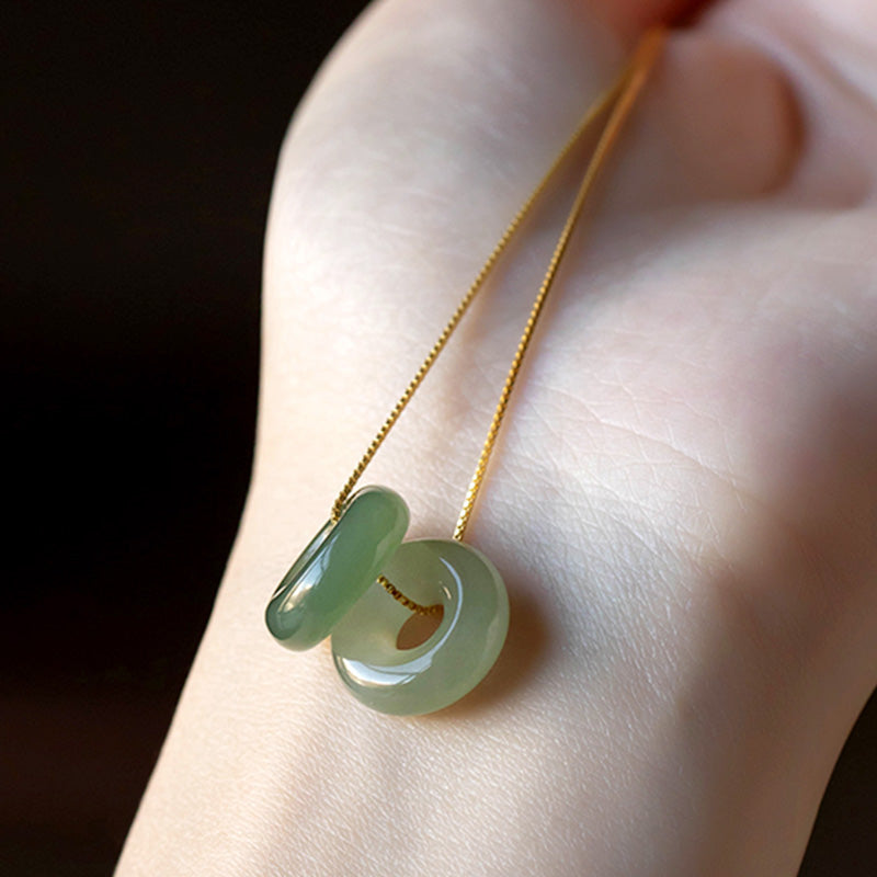 Fortune Jewel Natural Round Jade Peace Buckle Luck Abundance Necklace Pendant