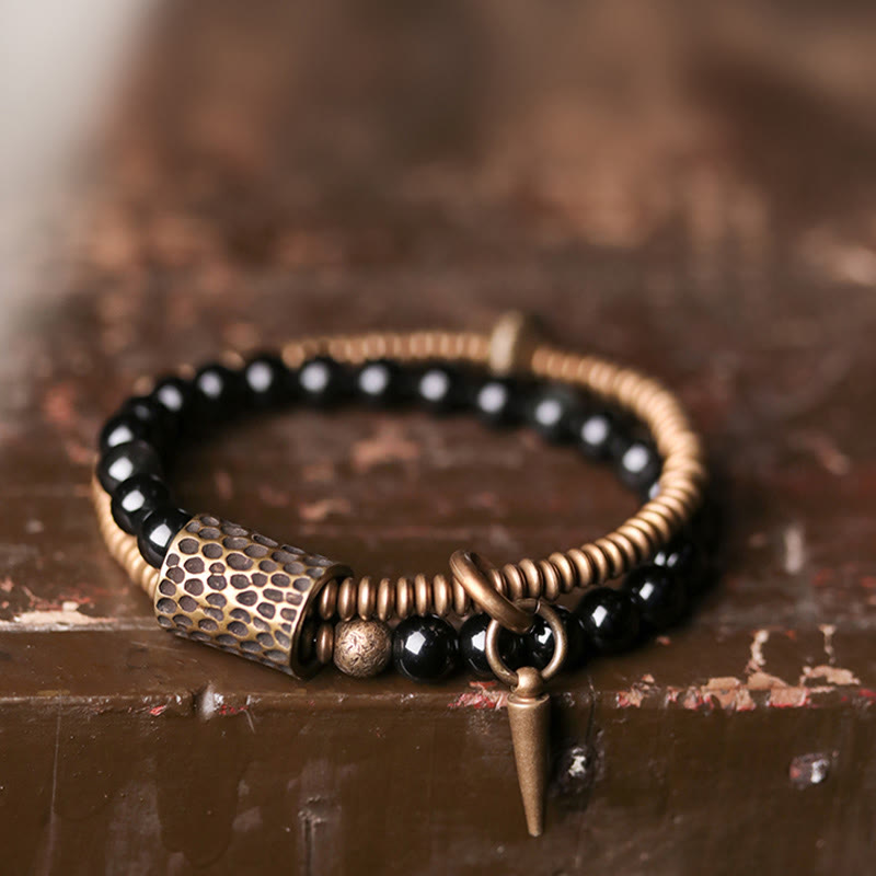 Fortune Jewel Rainbow Obsidian Copper Inner Peace Healing Double Layer Bracelet