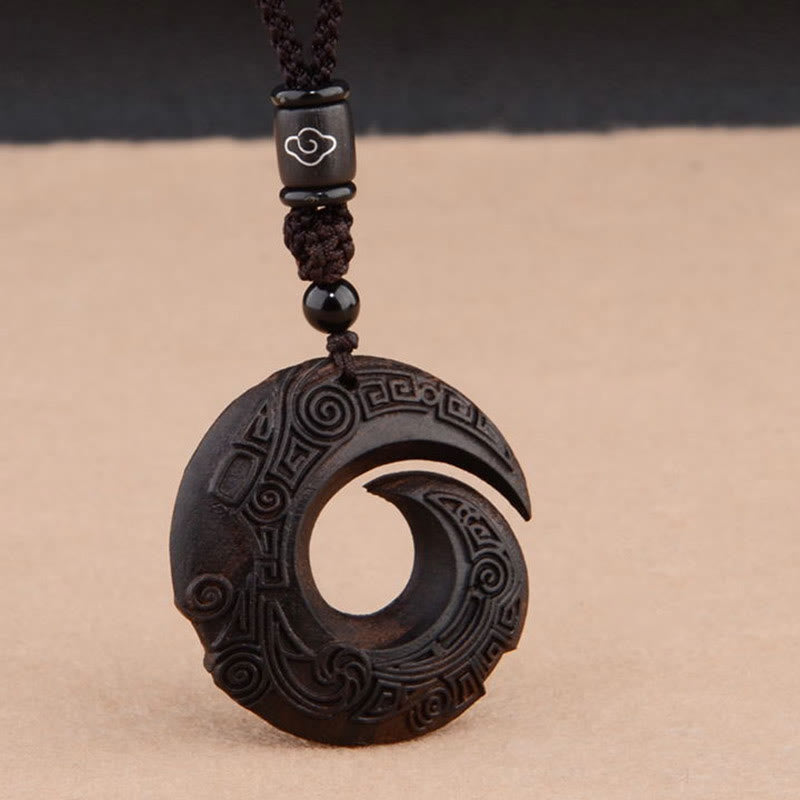 Fortune Jewel Small Leaf Red Sandalwood Ebony Wood One's Luck Improves Design Patern Protection Necklace Pendant