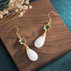 Fortune Jewel FengShui White Jade Luck Drop Earrings