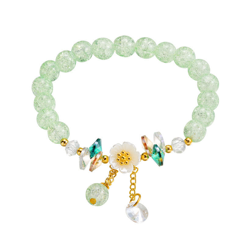 Fortune Jewel Simple Design Flower Charm Glass Bead Bracelet