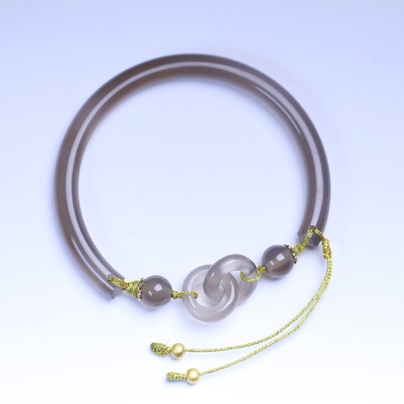 Fortune Jewel Natural Gray Agate Double Peace Buckle Balance Bracelet Bangle