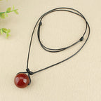 Fortune Jewel Red Agate Bead Confidence Leather Rope Necklace Pendant